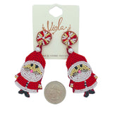 Santa Claus Pearl Seed Bead Earrings - Christmas, Beaded (1.25x2.75in)