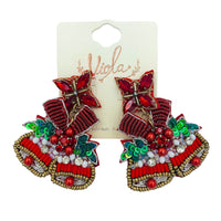 Christmas Themed Jingle Bells Woven Seed Bead Earrings - Beaded (2x2.5in)