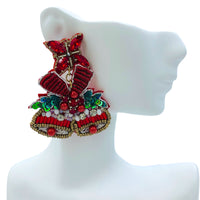 Christmas Themed Jingle Bells Woven Seed Bead Earrings - Beaded (2x2.5in)