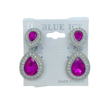 Clip On 2 Tier Teardrop Crystal Dangle Earrings - 7 Colors (0.75x1.5in)