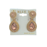 Clip On 2 Tier Teardrop Crystal Dangle Earrings - 7 Colors (0.75x1.5in)