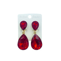 Clip On 2 Tier Teardrop Crystal Dangle Earrings - 6 Colors (0.75x2in)