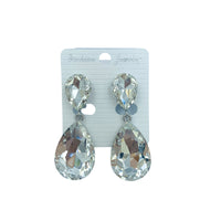 Clip On 2 Tier Teardrop Crystal Dangle Earrings - 6 Colors (0.75x2in)