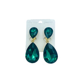 Clip On 2 Tier Teardrop Crystal Dangle Earrings - 6 Colors (0.75x2in)