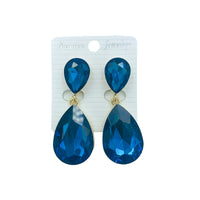 Clip On 2 Tier Teardrop Crystal Dangle Earrings - 6 Colors (0.75x2in)