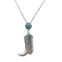 Faith Western Boots Flower Necklace (0.86x1.7in)(16+3in)