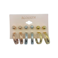 Triple Tri-Color Ball & Hoop Earrings