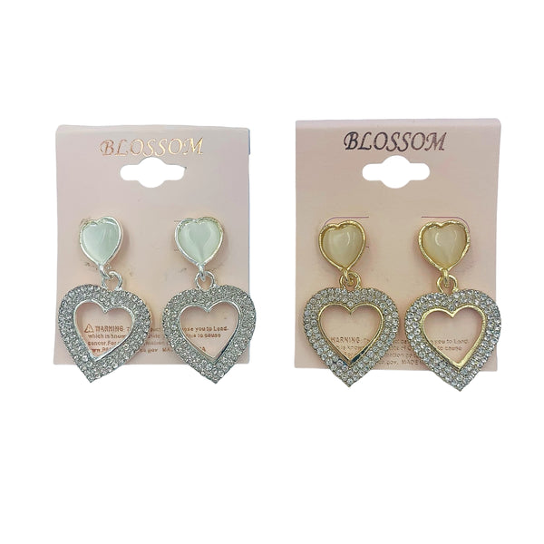 Blossom Post Crystal Heart Dangle Earrings