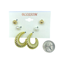 Ball & Pearl Stud Shrimp Hoop Combo Earrings