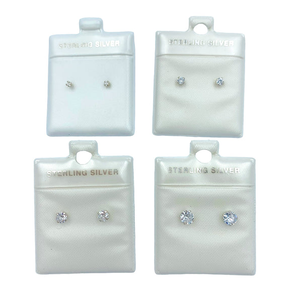 Sterling Silver Cubic Zirconia Stud Earrings - 4 sizes Available