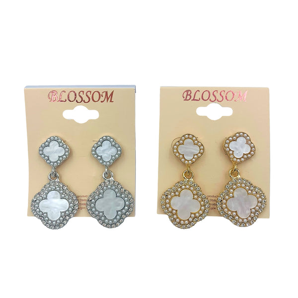 2 Tier Pearl and Crystal Clover Earrings