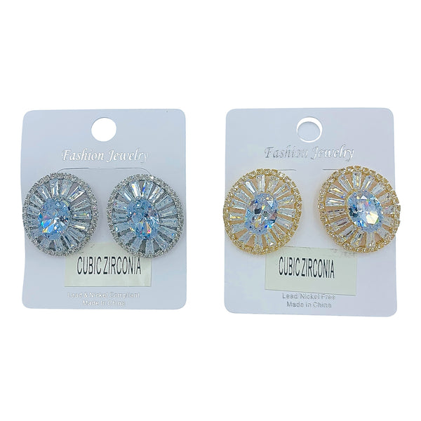 Cubic Zirconia & Rhinestone Crystal Round Earrings in Silver or Gold