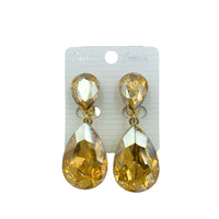 Clip On 2 Tier Teardrop Crystal Dangle Earrings - 6 Colors (0.75x2in)