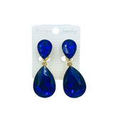 Clip On 2 Tier Teardrop Crystal Dangle Earrings - 6 Colors (0.75x2in)