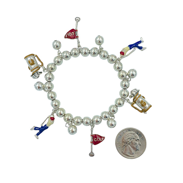 Golf Charm Silver Plated Stretch Bracelet