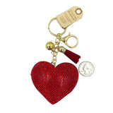 Red Crystal Studded Heart Tassel Key Chain (2.75x2.5in)