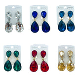 Clip On 2 Tier Teardrop Crystal Dangle Earrings - 6 Colors (0.75x2in)