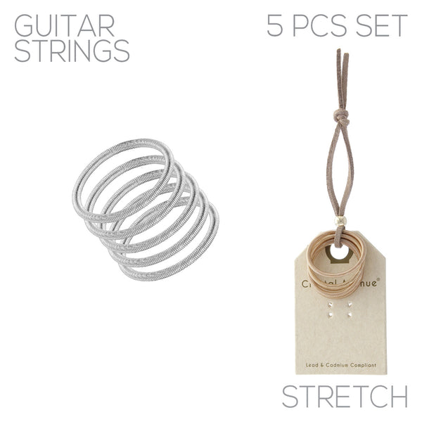 Guitar String Ring Stretch Plain in Rhodium or Gold Plated