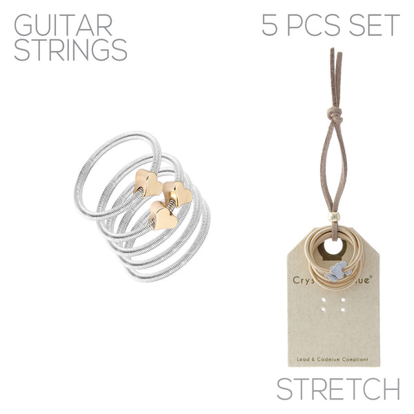 Guitar String Ring Stretch Heart Charm in Silver or Gold Color