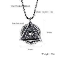 Stainless Steel Freemason Masonic Evil Eye Necklace - 24 inch (1.5x1.75in)