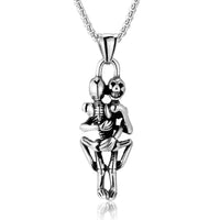 Stainless Steel Skeleton Couple Love Hug Pendant 24 inch Necklace (.63x2.0in)