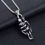 Stainless Steel Skeleton Couple Love Hug Pendant 24 inch Necklace (.63x2.0in)