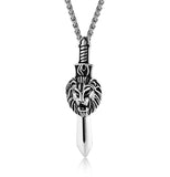 Stainless Steel Lion Head Sword Pendant Necklace (22in)