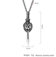 Stainless Steel Lion Head Sword Pendant Necklace (22in)