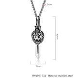 Stainless Steel Lion Head Sword Pendant Necklace (22in)