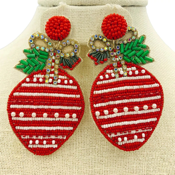 Christmas Ornament Seed Bead Earrings - Beaded (1.63x3in)