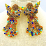 Christmas Lights Reindeer Seed Bead Earrings (2x3in)