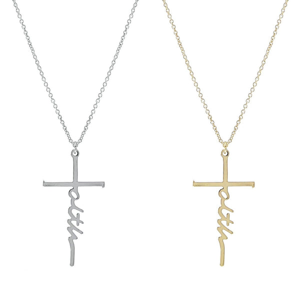 Faith Cross Necklace in Silver or Gold (0.75x1.5in)(16+3in)