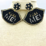 Happy New Year Themed Kiss Me Lips Beaded Earrings (2.5x2.25in)