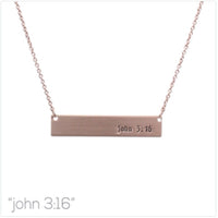 John 3:16 Bar Message Necklace in 3 Colors (16+3in)