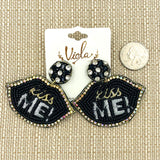 Happy New Year Themed Kiss Me Lips Beaded Earrings (2.5x2.25in)