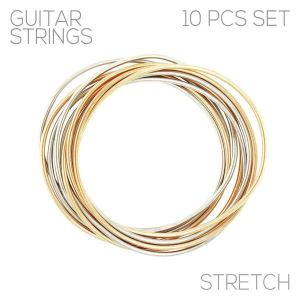 Gold & Rhodium Plated Guitar String 10 PCS Stretch Bracelet