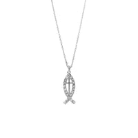 Cross Jesus Fish Necklace in Silver or Gold Tone (0.3x1in)(16+3in)