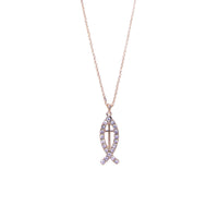 Cross Jesus Fish Necklace in Silver or Gold Tone (0.3x1in)(16+3in)