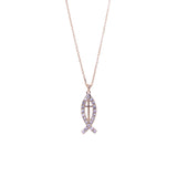 Cross Jesus Fish Necklace in Silver or Gold Tone (0.3x1in)(16+3in)