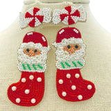 Santa Claus Inside Christmas Stocking Seed Bead Earrings (1.25x3.5in)