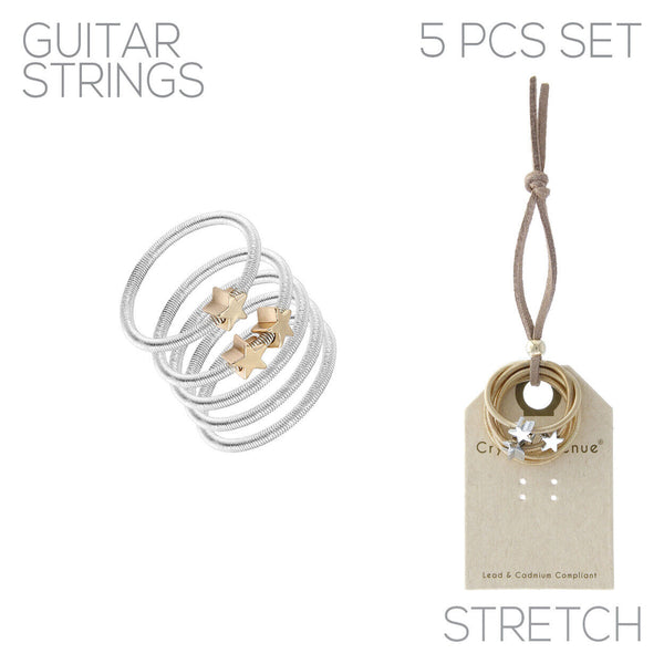 Guitar String Ring Stretch Star Charm in Silver or Gold Color