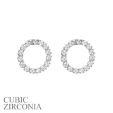 Cubic Zirconia Circle Post Earrings Rhodium Plated (0.53in)