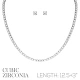 Cubic Zirconia 3mm 1 Line Necklace, 4mm Earring Set (12.5+3in)