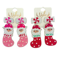 Santa Claus Inside Christmas Stocking Seed Bead Earrings (1.25x3.5in)