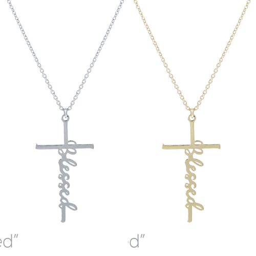 Blessed Cross Necklace in Silver or Gold (16+3in)