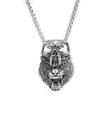 Stainless Steel Tiger Head & Skull Pendant Necklace (22in)