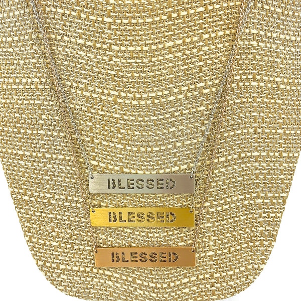 "Blessed" Bar Necklace - Style 3 - Available in 3 Colors