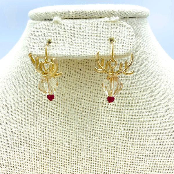 Rudolph The Rednosed Reindeer Crystal Drop Earrings