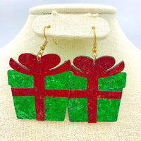 Christmas Present Box Glitter Earrings