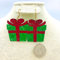 Christmas Present Box Glitter Earrings